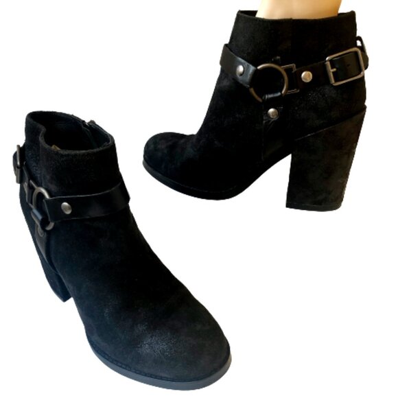 ASH Ankle Boot Heeled Boot Moto Harness Black Suede Womens 10.5 - Picture 8 of 9